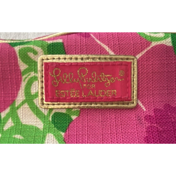 Lilly Pulitzer For Estée Lauder Cosmetic Bag Pink Green Floral Travel Case - Picture 7 of 7